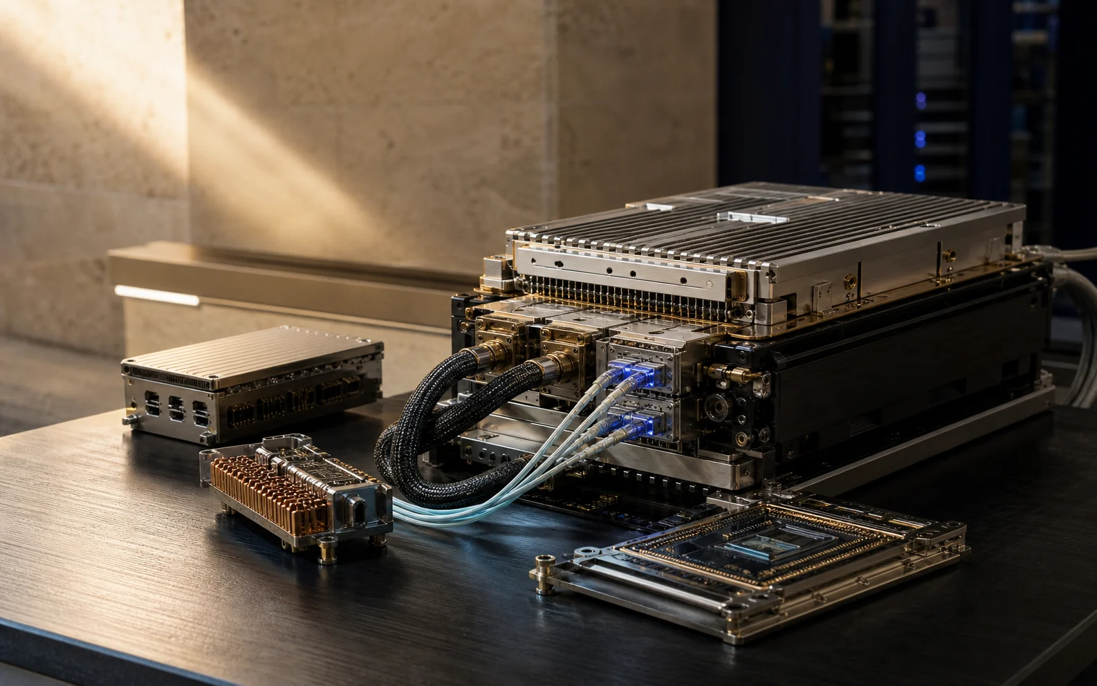 Advanced compute, packaging and photonic interconnect hardware in a research lab